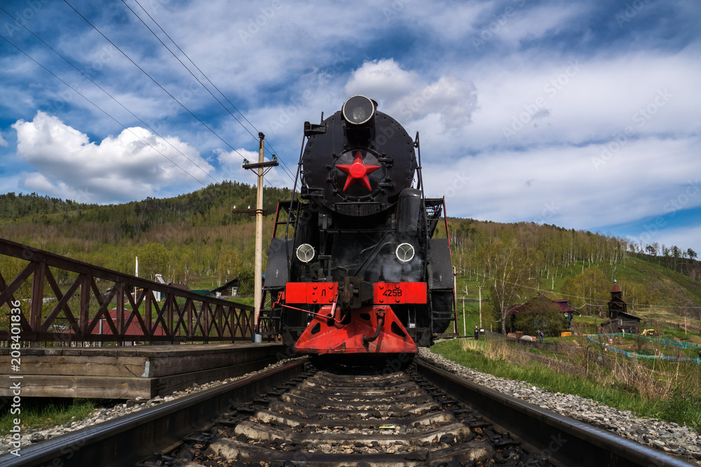 Obraz premium Old locomotive on the Circum-Baikal Railway