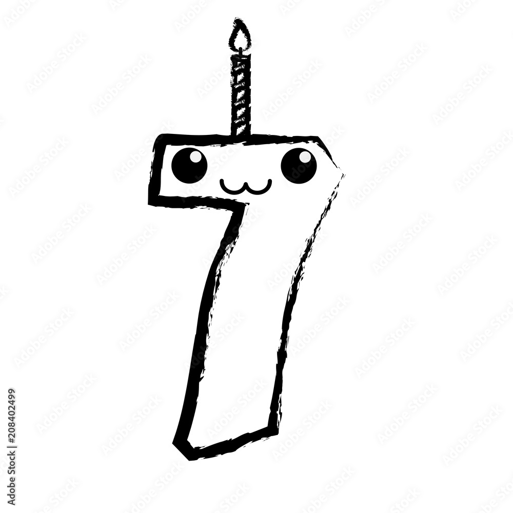 Kawaii birthday candle of number seven over white background, vector illustration Kawaii birthday candle of number seven over white background, vector illustration
