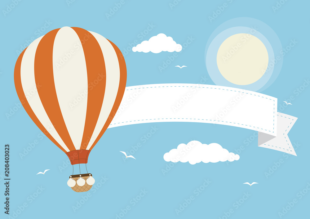 Fototapeta premium Cartoon Vector Hot Air Balloon with Banner