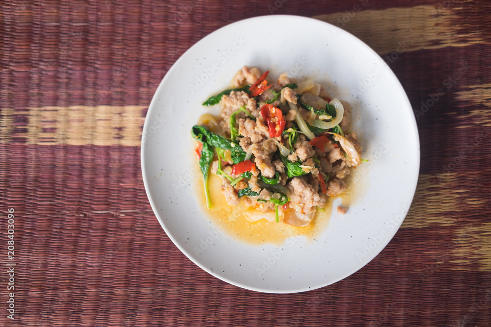Stir-fried pork with basil leaves Stir-fried pork with basil leaves