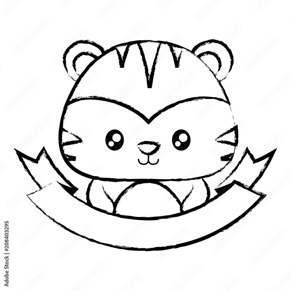 decorative ribbon and cute tiger icon over white background, vector illustration decorative ribbon and cute tiger icon over white background, vector illustration