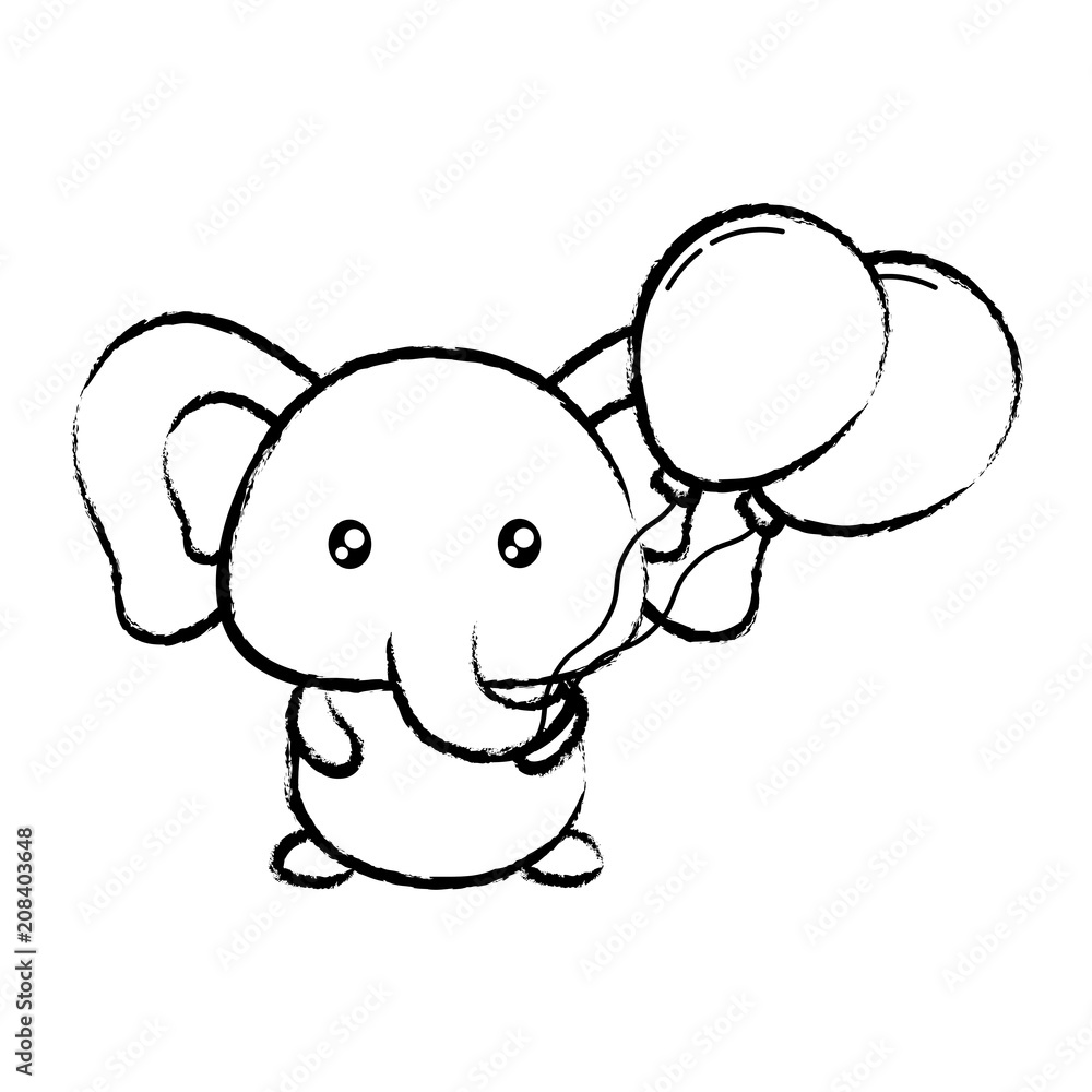 Obraz premium cute elephant with balloons over white background, vector illustration