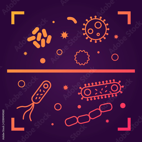 Bacterias and viruses icons. Vector illustration on dark background	