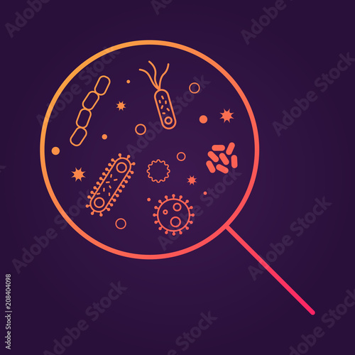 Bacterias and viruses icons. Vector illustration on dark background