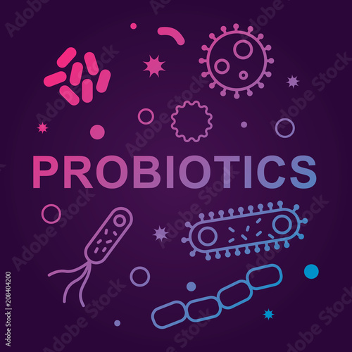 Bacterias and viruses icons. Vector illustration on dark background