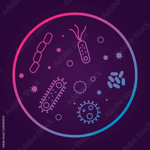 Bacterias and viruses icons. Vector illustration on dark background
