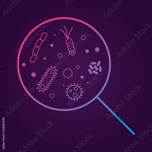 Bacterias and viruses icons. Vector illustration on dark background