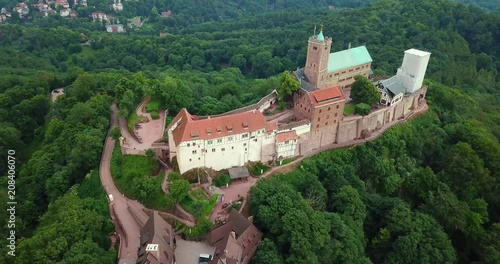 drone aerial video of the Wartburg Thuringia Eisenach Germany UNESCO World Heritage Site