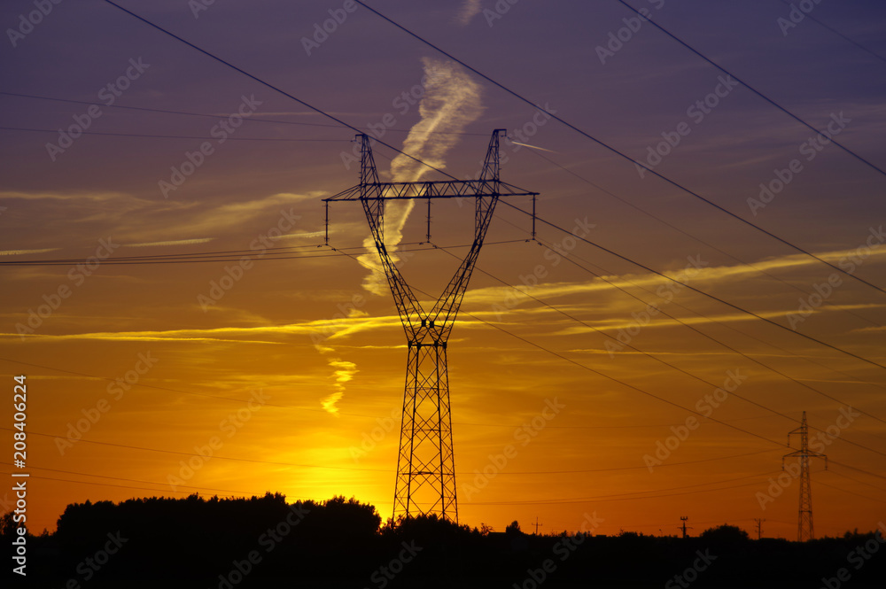 Electric towers on sunset