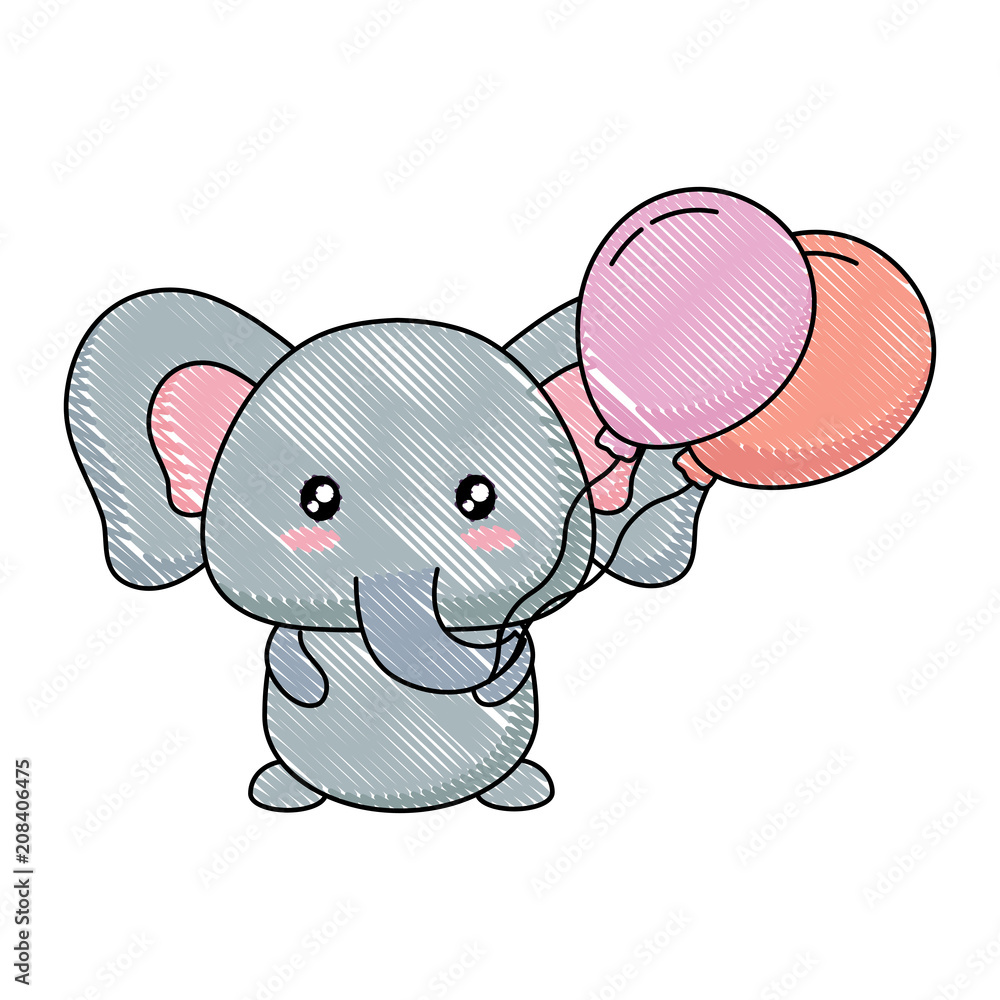 Fototapeta premium cute elephant with balloons over white background, vector illustration