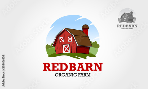 Red Barn Organic Farm Vector Logo Cartoon. Vector illustration of red farm building and related items. excellent logo template highly suitable for farming. 