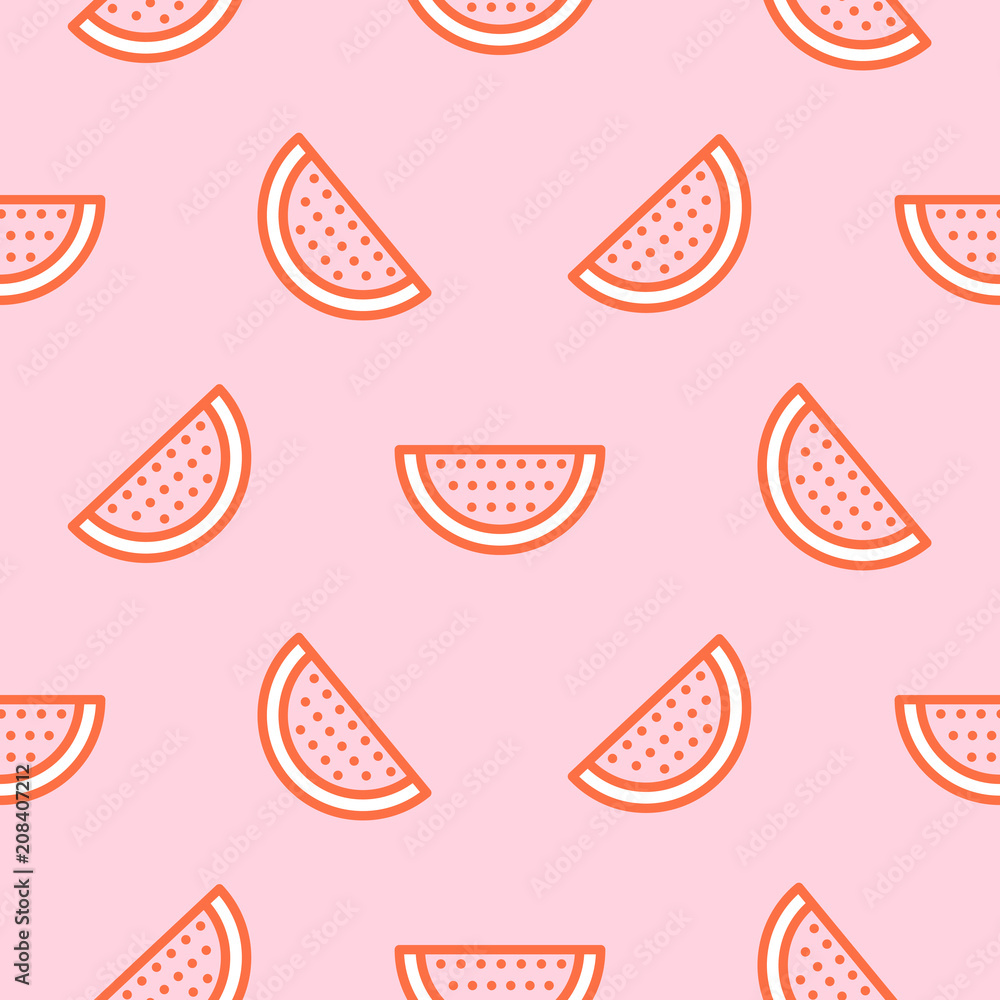 Watermelon icon hot pink seamless vector pattern. Bright summer fruit abstract geometric pattern background. Watermelon icon hot pink seamless vector pattern. Bright summer fruit abstract geometric pattern background.