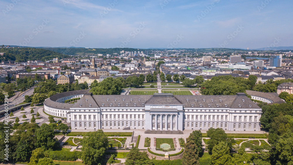Aerial view of Electoral Palace park and Koblez city Germany