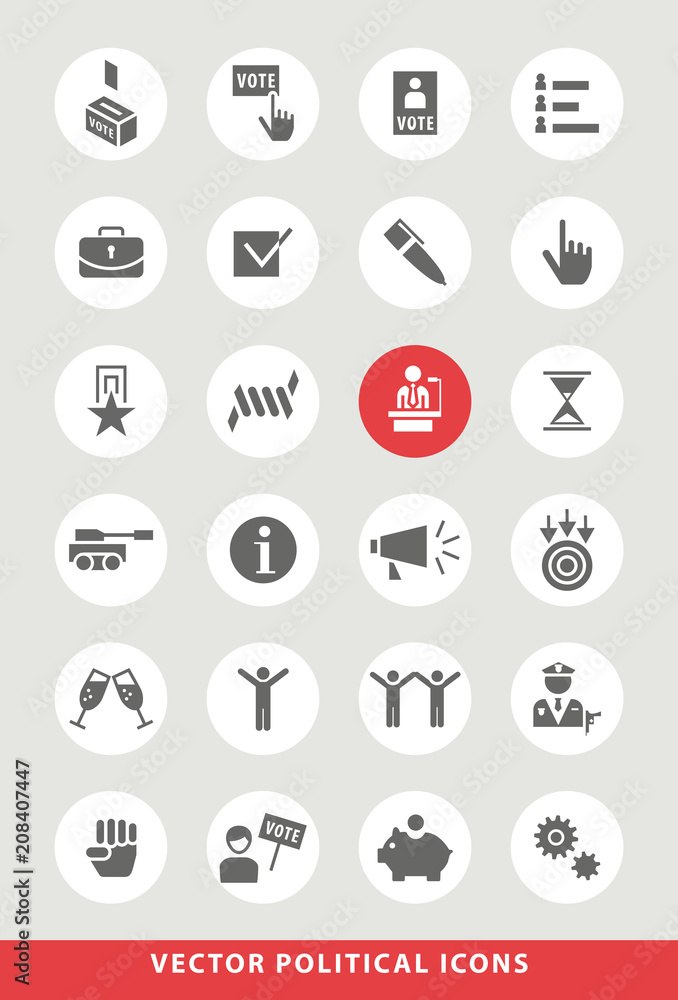 Set of Elegant Universal Black Political Minimalistic Solid Icons on Circular Colored Buttons on Grey Background Set of Elegant Universal Black Political Minimalistic Solid Icons on Circular Colored Buttons on Grey Background