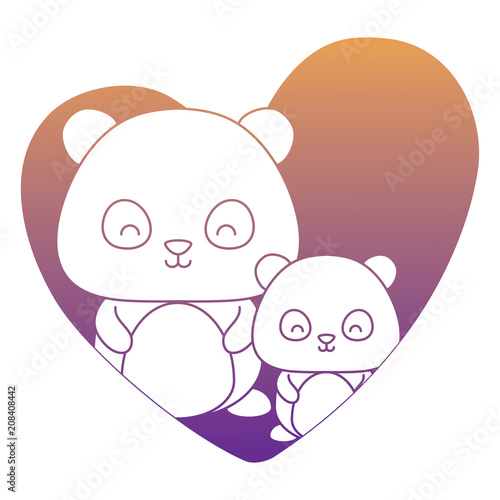 heart with cute panda bears over white background, vector illustration