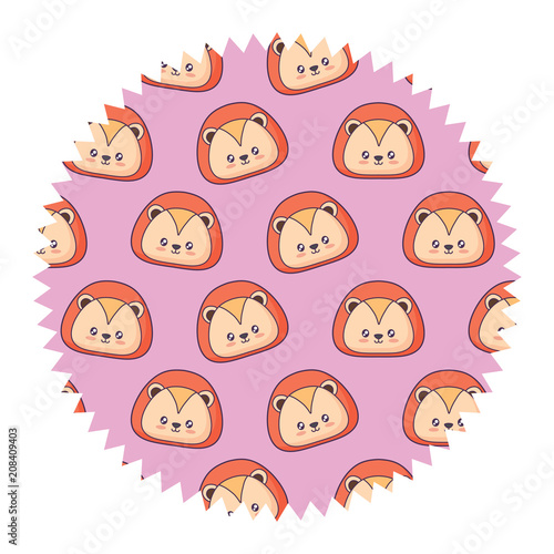 seal stamp with cute lion pattern over white background, vector illustration