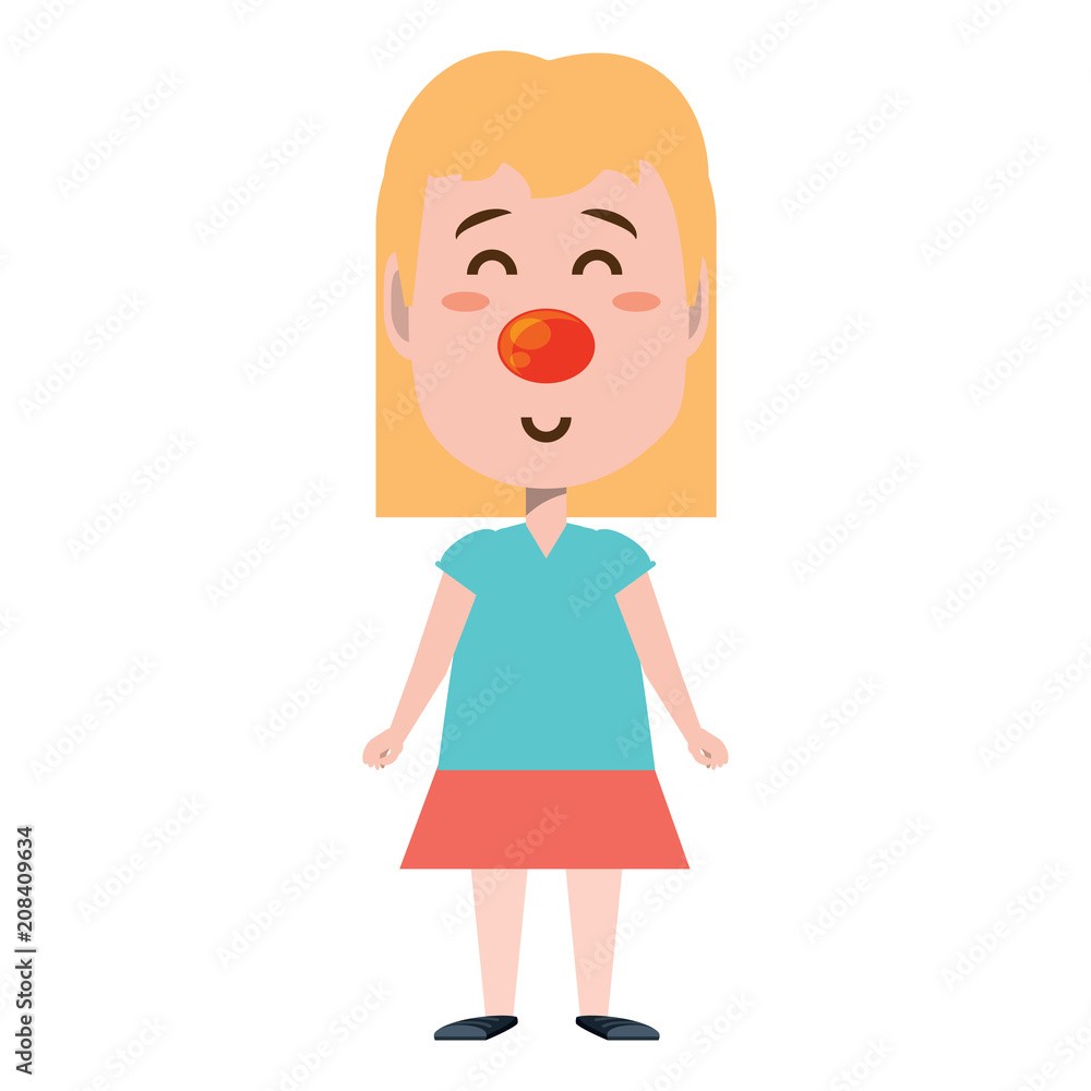 cartoon girl with clown nose icon over white background, vector illustration cartoon girl with clown nose icon over white background, vector illustration