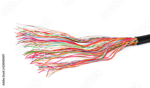 colored network wires isolated on white, telecommunication cabal 