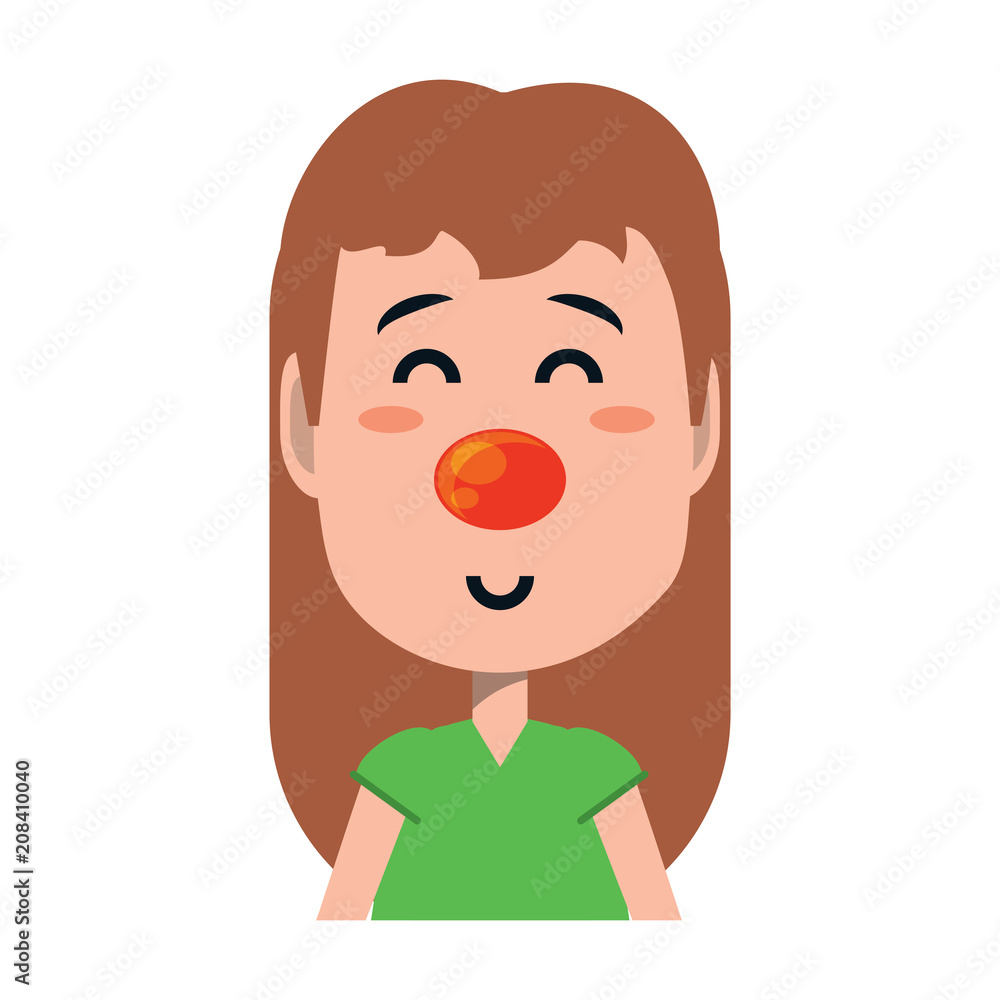 Happy cute girl with red nose icon over white background, vector illustration Happy cute girl with red nose icon over white background, vector illustration