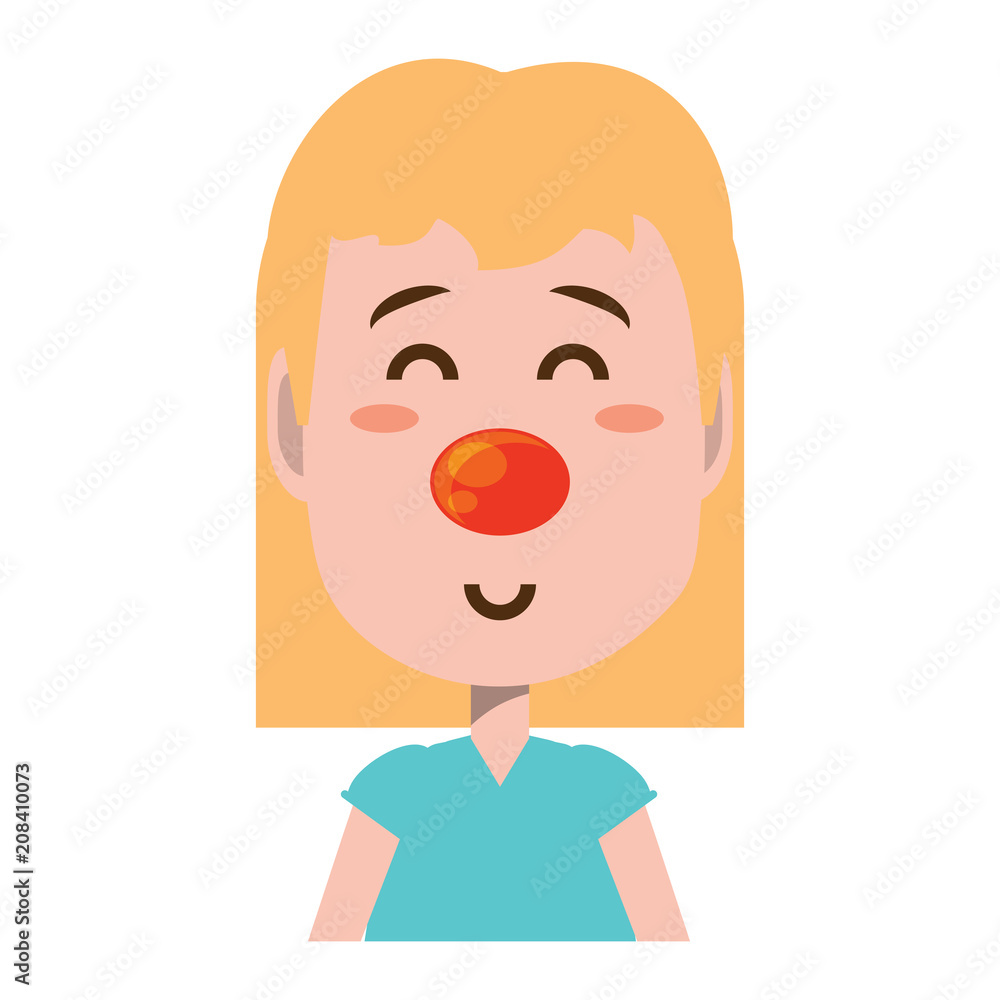 Happy cute girl with red nose icon over white background, vector illustration