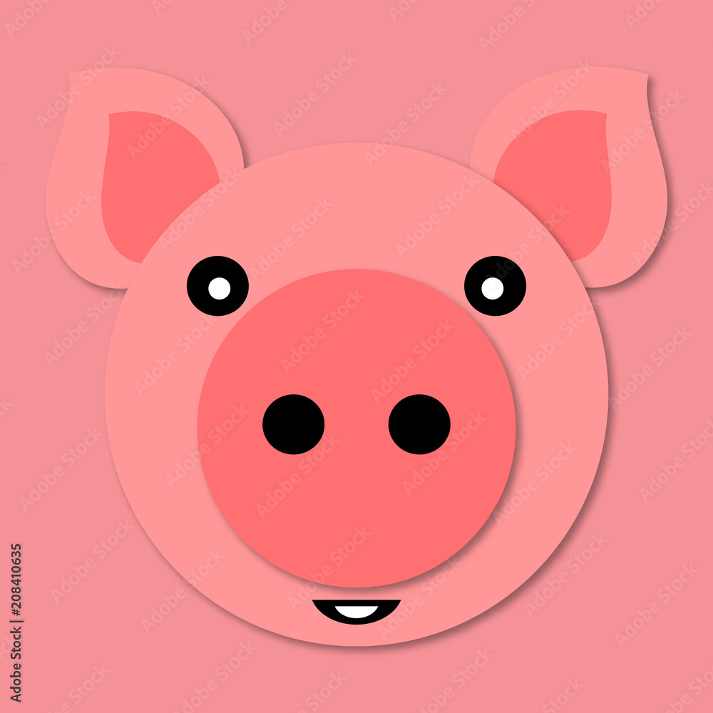 Pig muzzle close up. Funny and cute pig face in cartoon style. 3d paper art. Vector. Pig icon. Pig muzzle close up. Funny and cute pig face in cartoon style. 3d paper art. Vector. Pig icon.
