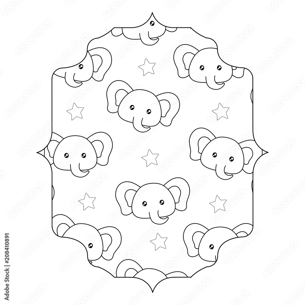 Fototapeta premium arabic frame with cute elephants pattern over white background, vector illustration