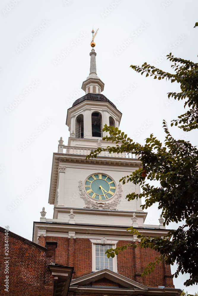 Close up of the clocktower on Independence hall