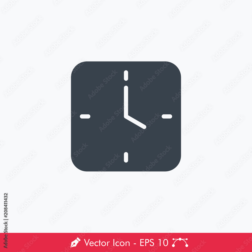 Square Shaped Clock Vector Icon Square Shaped Clock Vector Icon