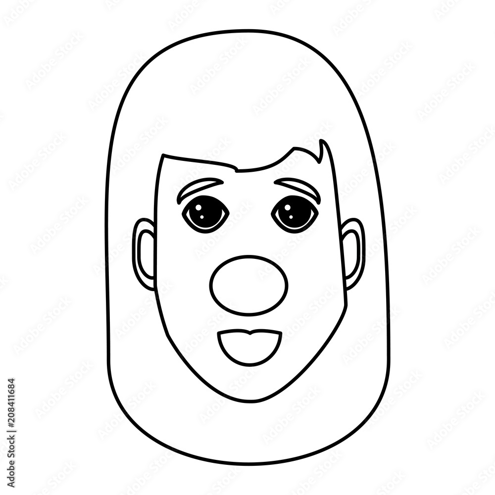 Woman face with red nose icon over white background, vector illustration