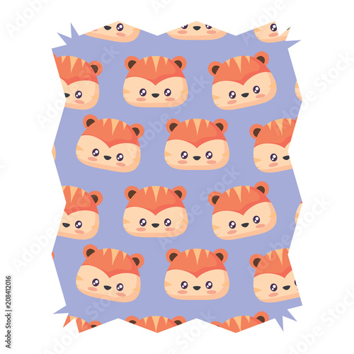 Fototapeta Naklejka Na Ścianę i Meble -  abstract frame with cute tigers pattern over white background, vector illustration