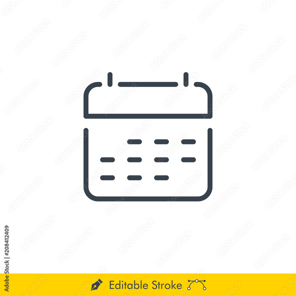 Simple Calendar Vector Line Icon - In Editable Line / Stroke Design Simple Calendar Vector Line Icon - In Editable Line / Stroke Design