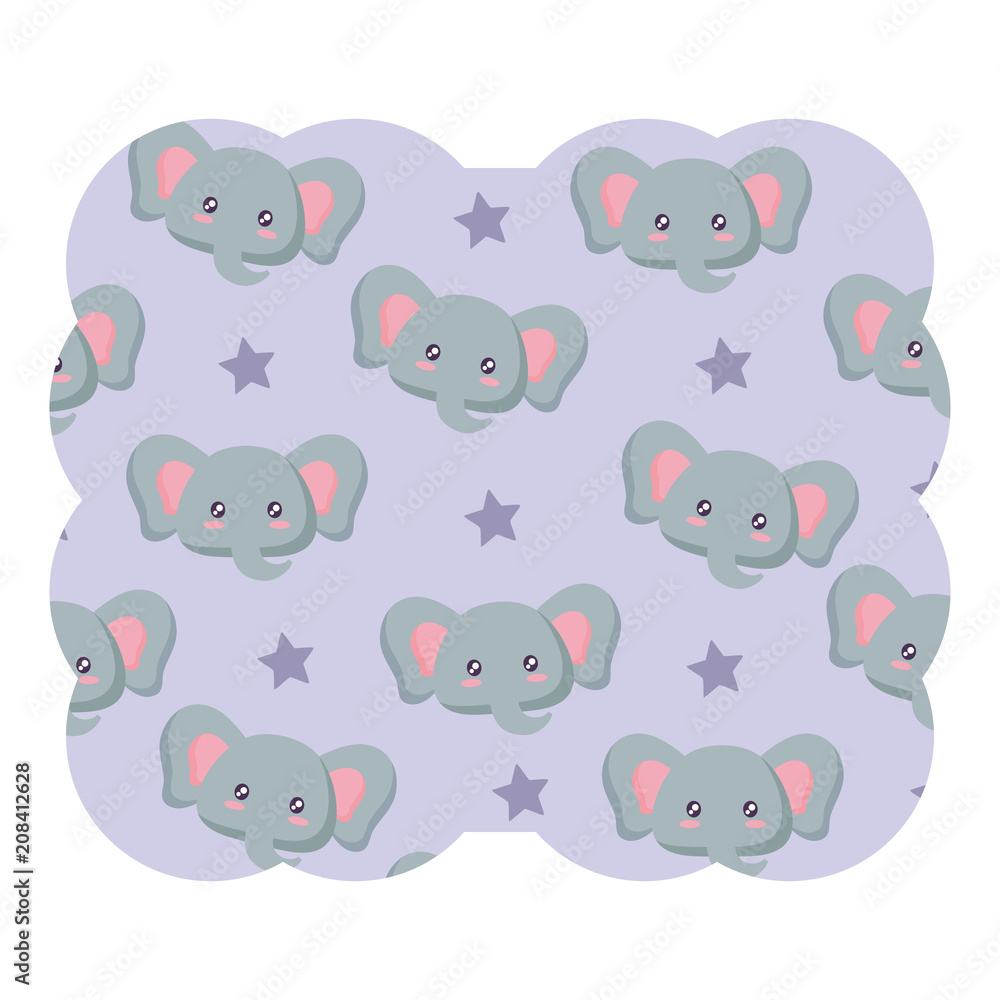 Fototapeta premium decorative frame with cute elephants pattern over white background, vector illustration
