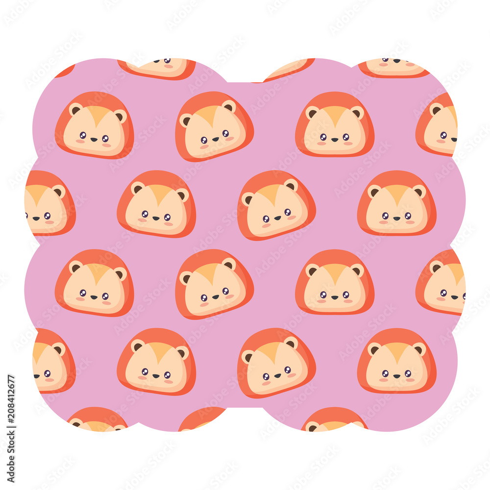 decorative frame with cute lion pattern over white background, vector illustration decorative frame with cute lion pattern over white background, vector illustration