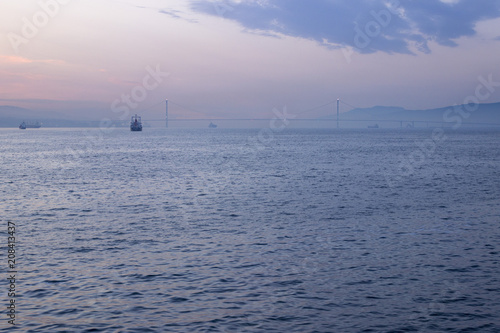 Osman Gazi Bridge sunrise remote wiev in Kocaeli - Turkey