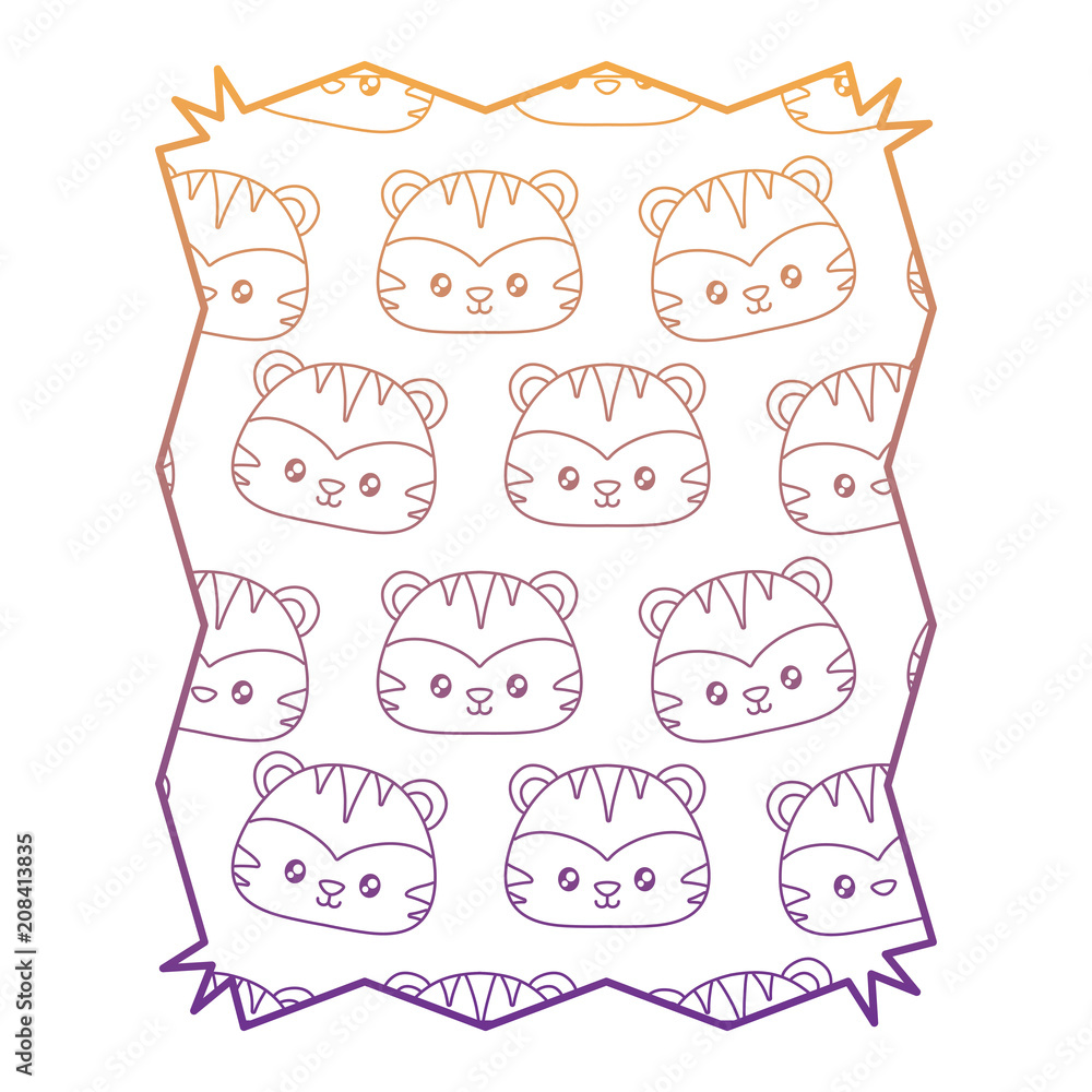 Obraz premium abstract frame with cute tigers pattern over white background, vector illustration