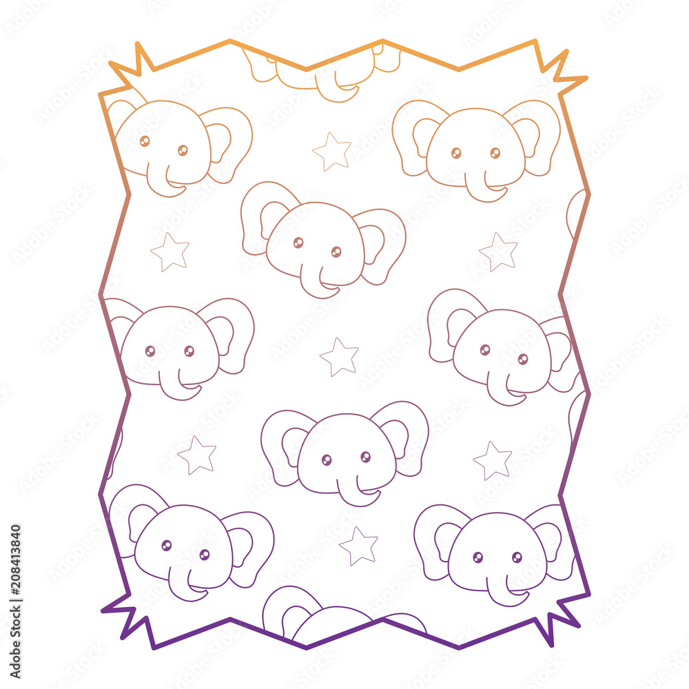 abstract frame with cute elephants pattern over white background, vector illustration