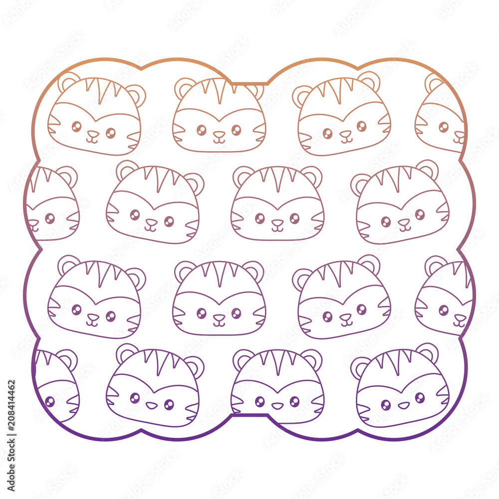 Obraz premium decorative frame with cute tigers pattern over white background, vector illustration