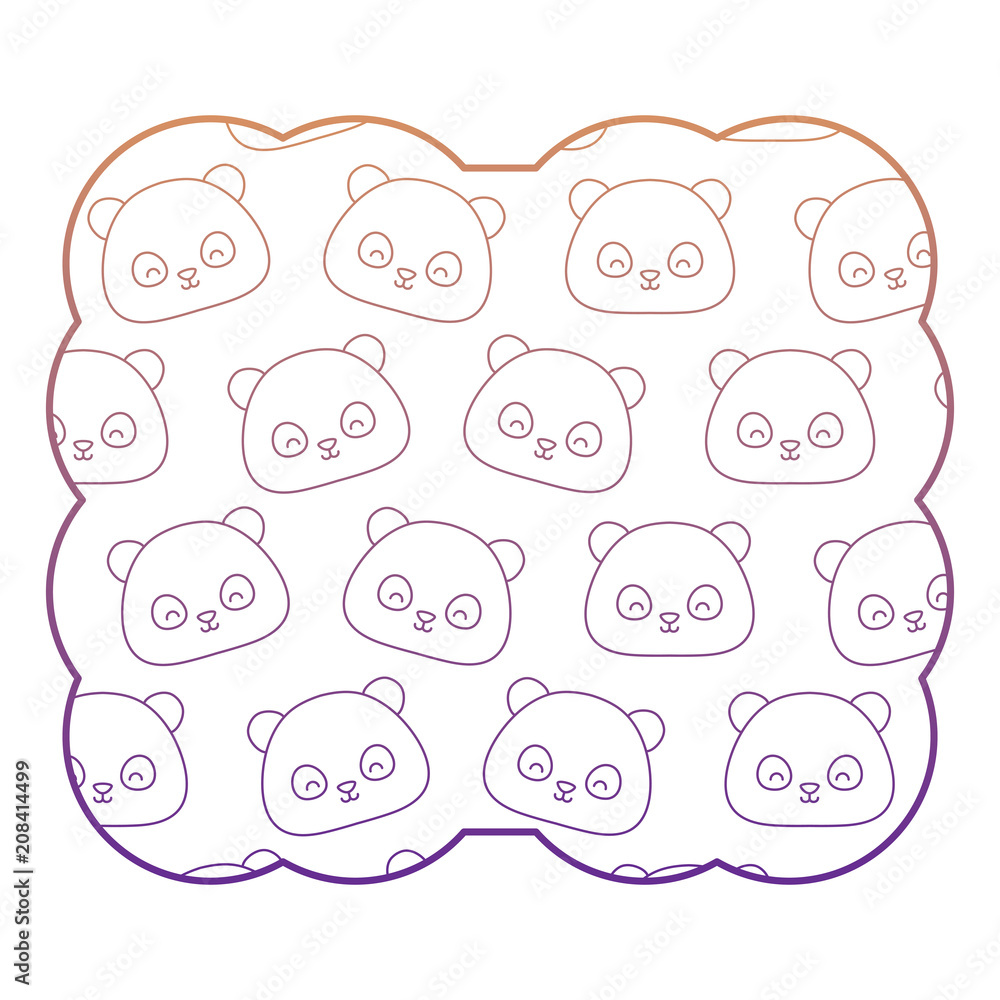 Fototapeta premium decorative frame with Panda bear pattern over white background, vector illustration