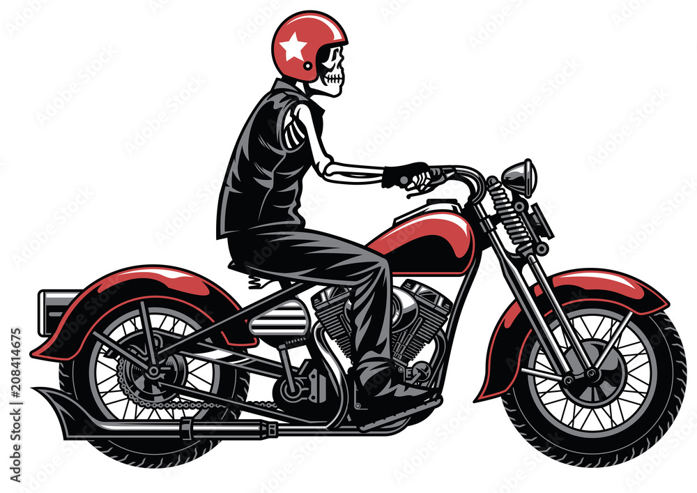 Fototapeta skull riding vintage motorcylcle