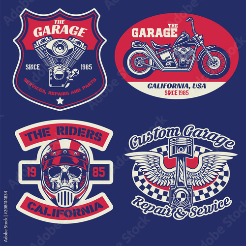 vintage badge set of motorcycle concept