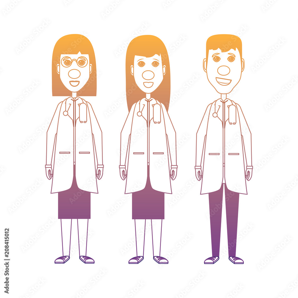 Cartoon happy doctors with red noses over white background, vector illustration Cartoon happy doctors with red noses over white background, vector illustration