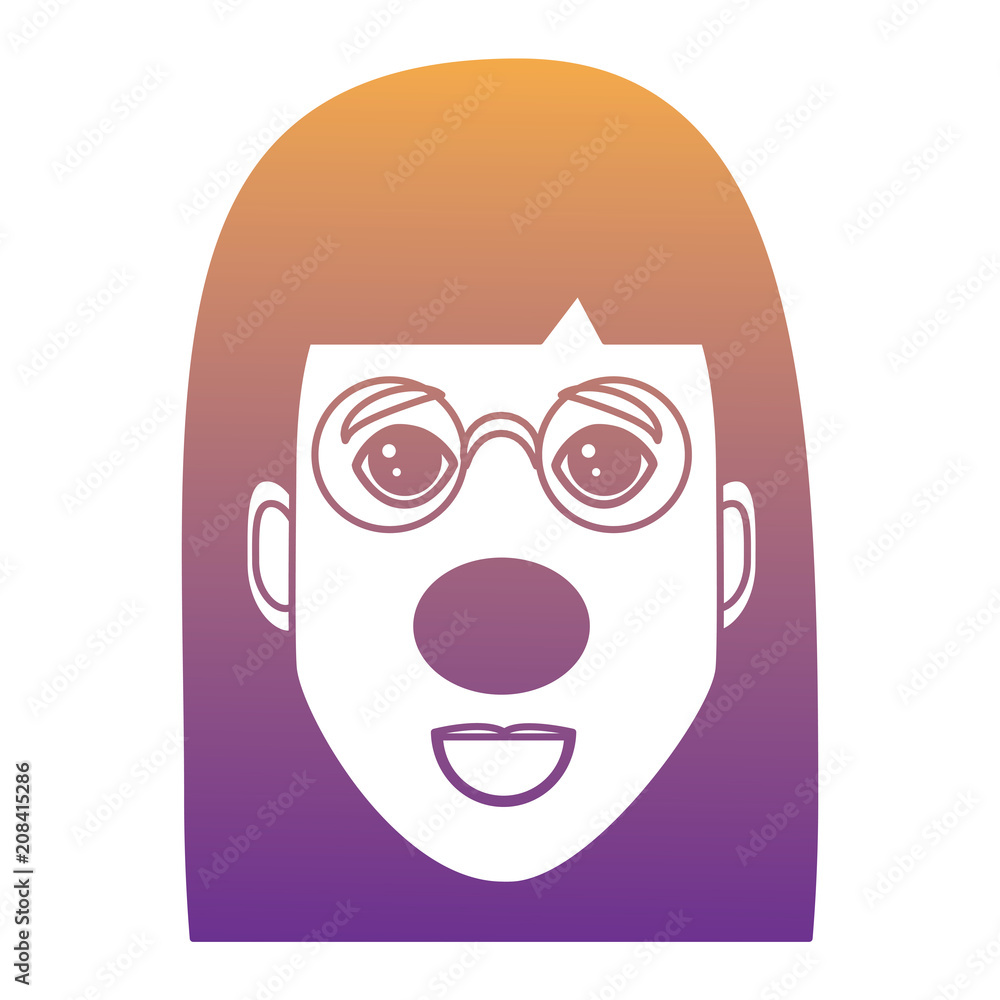 cartoon happy woman with glasses and clown nose icon over white background, vector illustration cartoon happy woman with glasses and clown nose icon over white background, vector illustration