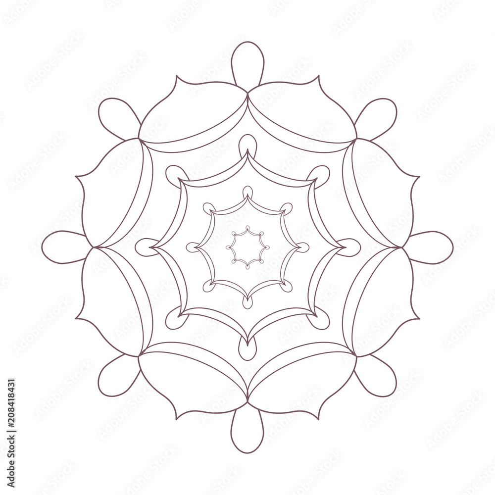 Simple design of mandala line art useful for coloring pages and books