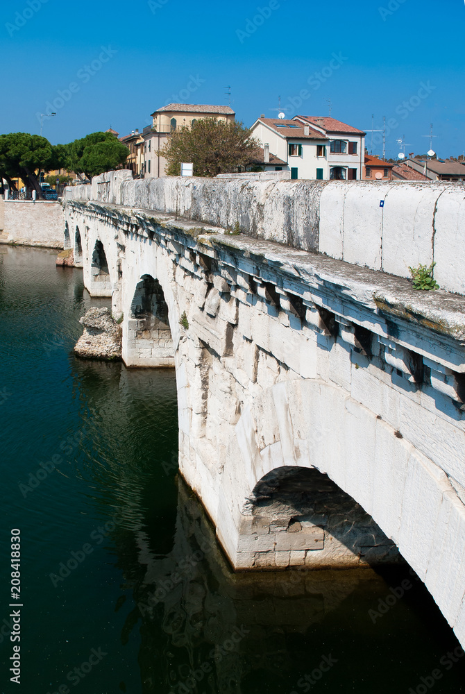 Ancient Roman Tiberius bridge in Rimini, Italy