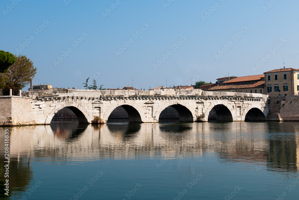 Ancient Roman Tiberius bridge in Rimini, Italy