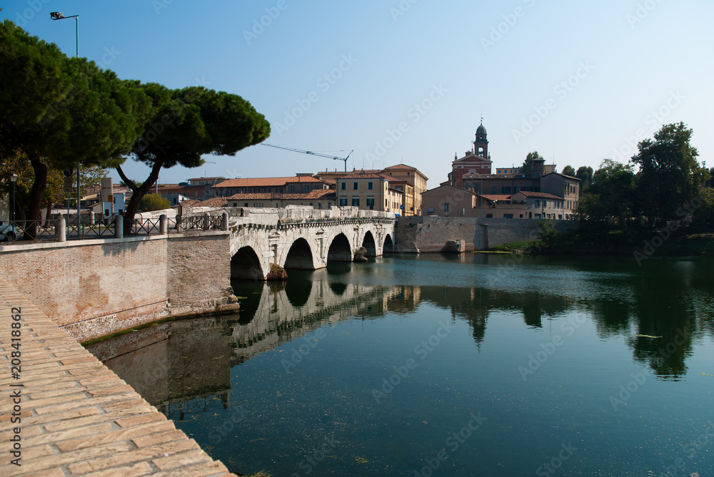 Ancient Roman Tiberius bridge in Rimini, Italy