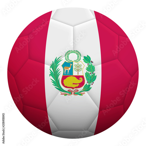 Realistic isolated 3d soccer ball textured with national flag of Peru. Football ball colored with Peruvian flag.