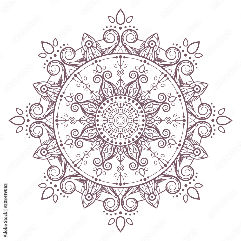 Circular intricate mandala design for coloring