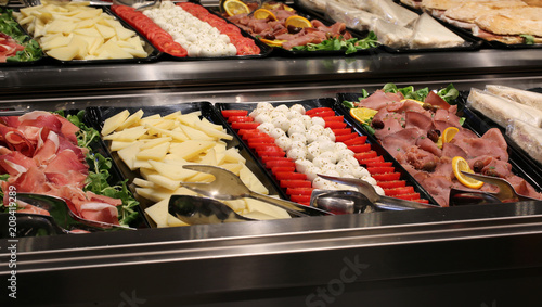 Fotografie mixed starters  in the trays of a self-catering restaurant
