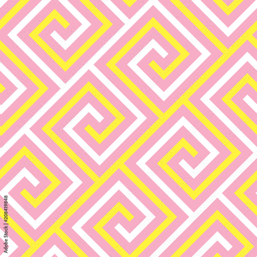 Abstract pink and yellow meander seamless pattern